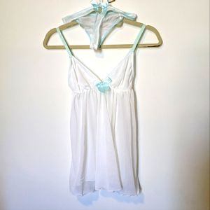 Bridal Chemise w/ Matching Thong Blue Bow